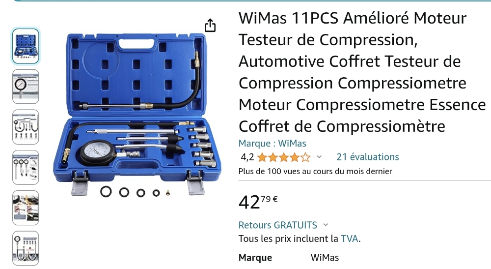 WiMas Moteurs Testeur de compression, Automotive Coffret testeur